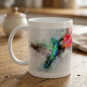Vibrant Hummingbird Watercolor Floral Art Print Coffee Mug