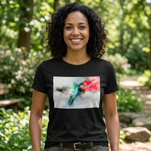 Vibrant Hummingbird Watercolor Floral Art Print T-Shirt