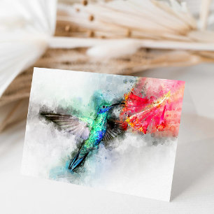Vibrant Hummingbird Watercolor Floral Art Print Thank You Card