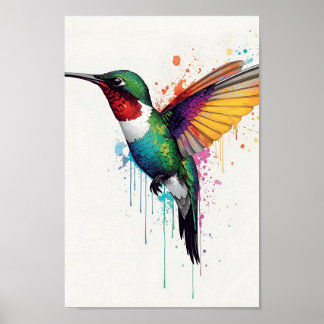Vibrant Hummingbird Watercolor Splash Poster