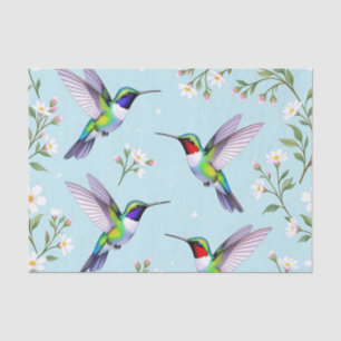 Vibrant Hummingbirds and White Cherry Blossom Tissue Paper