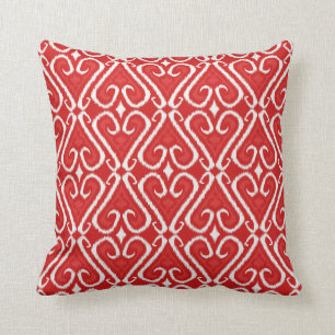 Vibrant ikat pattern in red and gold throw pillow
