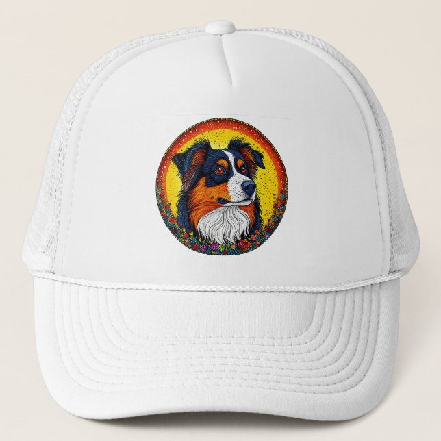 Vibrant Illustrated Portrait of a Dog Trucker Hat (Front)
