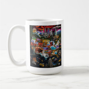 Vibrant Illustrated USA Map with Iconic Landmarks Coffee Mug