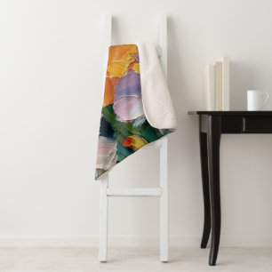 Vibrant Impasto Floral Painting Cozy Sherpa Throw