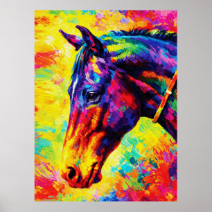 Vibrant Impasto Horse Portrait Colourful Wild Poster