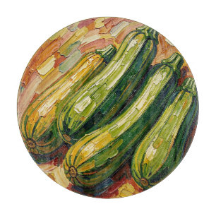 Vibrant Impasto Zucchini Painting Cutting Board