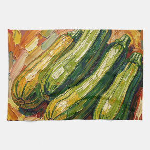 Vibrant Impasto Zucchini Painting Kitchen Towel