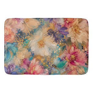 Vibrant Impressionist abstract Floral Oil Painting Bath Mat