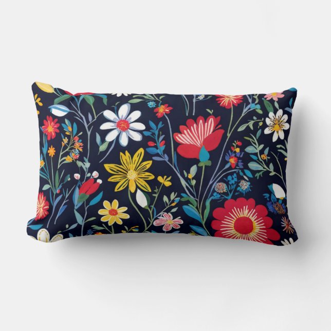 Vibrant Indie Floral Pattern Pillow  (Front)