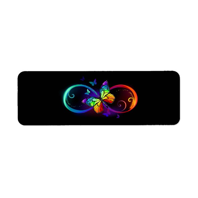 Vibrant infinity with rainbow butterfly on black (Devant)