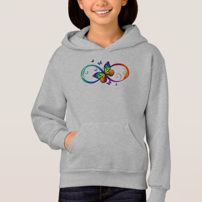 Vibrant infinity with rainbow butterfly on black (Front)