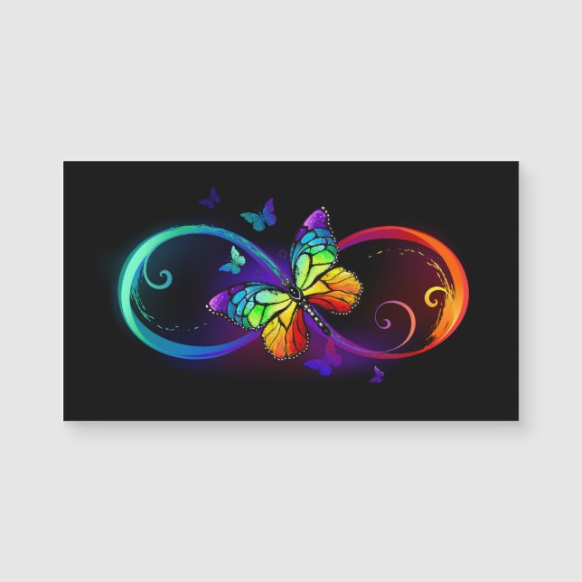 Vibrant infinity with rainbow butterfly on black (Front)
