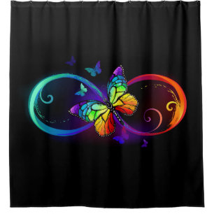 Vibrant infinity with rainbow butterfly on black 