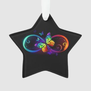 Vibrant infinity with rainbow butterfly on black