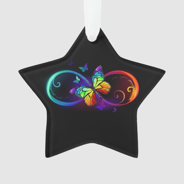 Vibrant infinity with rainbow butterfly on black (devant)