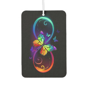 Vibrant infinity with rainbow butterfly on black  air freshener