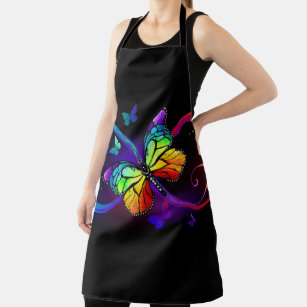 Vibrant infinity with rainbow butterfly on black  apron