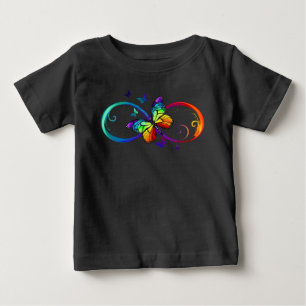 Vibrant infinity with rainbow butterfly on black baby T-Shirt