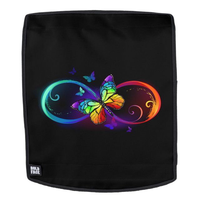 Vibrant infinity with rainbow butterfly on black backpack (Removable Face)
