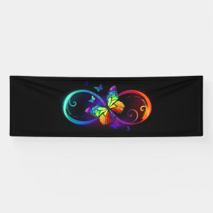 Vibrant infinity with rainbow butterfly on black  banner