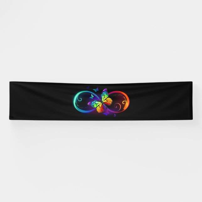 Vibrant infinity with rainbow butterfly on black banner (Horizontal)