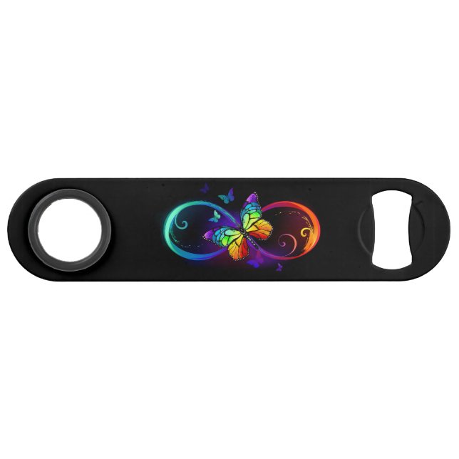 Vibrant infinity with rainbow butterfly on black  bar key (Front (Horizontal))
