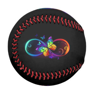 Vibrant infinity with rainbow butterfly on black baseball