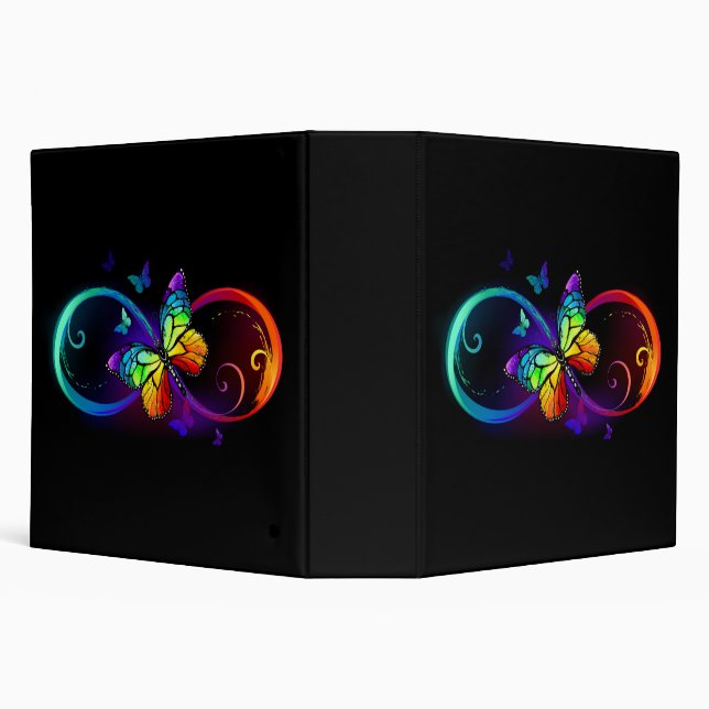 Vibrant infinity with rainbow butterfly on black binder (Background)