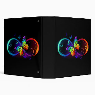 Vibrant infinity with rainbow butterfly on black binder