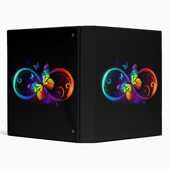 Vibrant infinity with rainbow butterfly on black binder (Background)