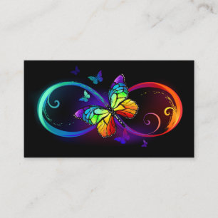 Vibrant infinity with rainbow butterfly on black calling card