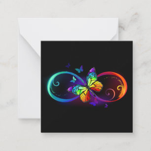 Vibrant infinity with rainbow butterfly on black  card