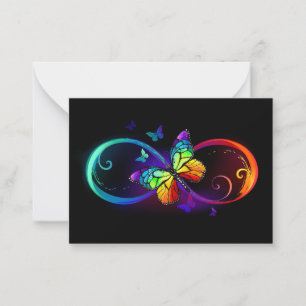 Vibrant infinity with rainbow butterfly on black card