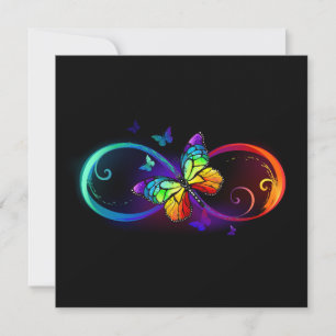 Vibrant infinity with rainbow butterfly on black card