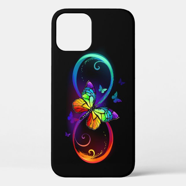 Vibrant infinity with rainbow butterfly on black Case-Mate iPhone case (Back)