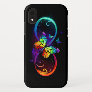 Vibrant infinity with rainbow butterfly on black iPhone XR case