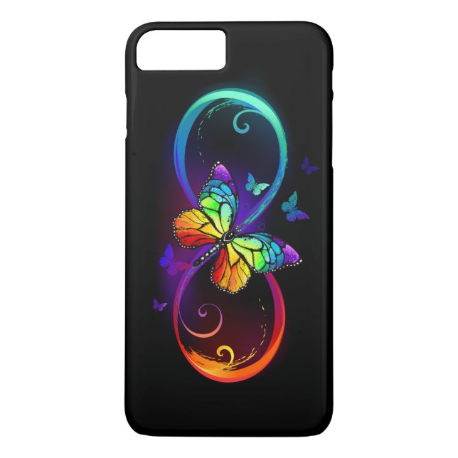 Vibrant infinity with rainbow butterfly on black Case-Mate iPhone case (Back)