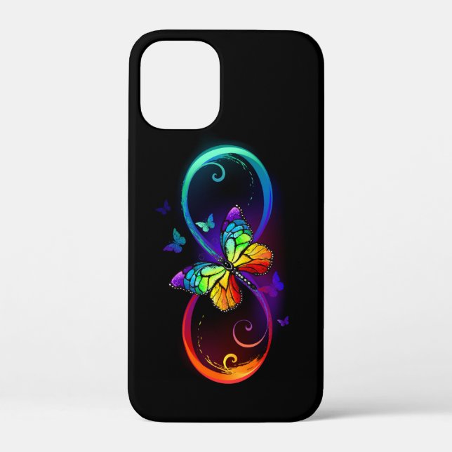 Vibrant infinity with rainbow butterfly on black Case-Mate iPhone case (Back)