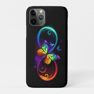 Vibrant infinity with rainbow butterfly on black iPhone 11 pro case