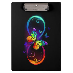 Vibrant infinity with rainbow butterfly on black  clipboard