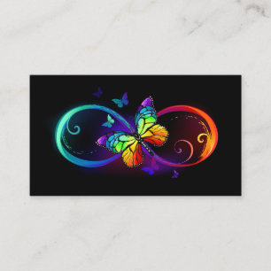 Vibrant infinity with rainbow butterfly on black enclosure card
