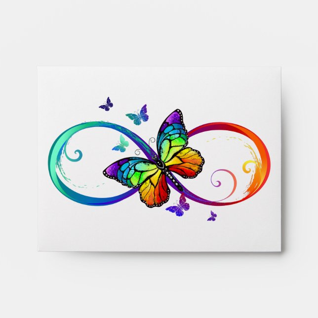 Vibrant infinity with rainbow butterfly on black envelope (Front)