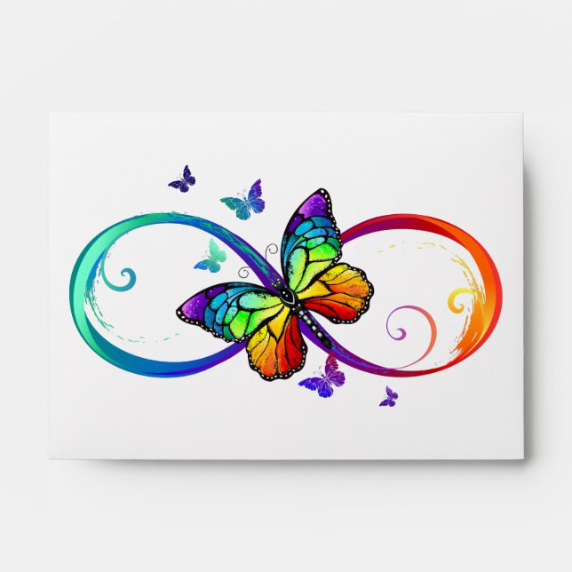 Vibrant infinity with rainbow butterfly on black envelope (Front)