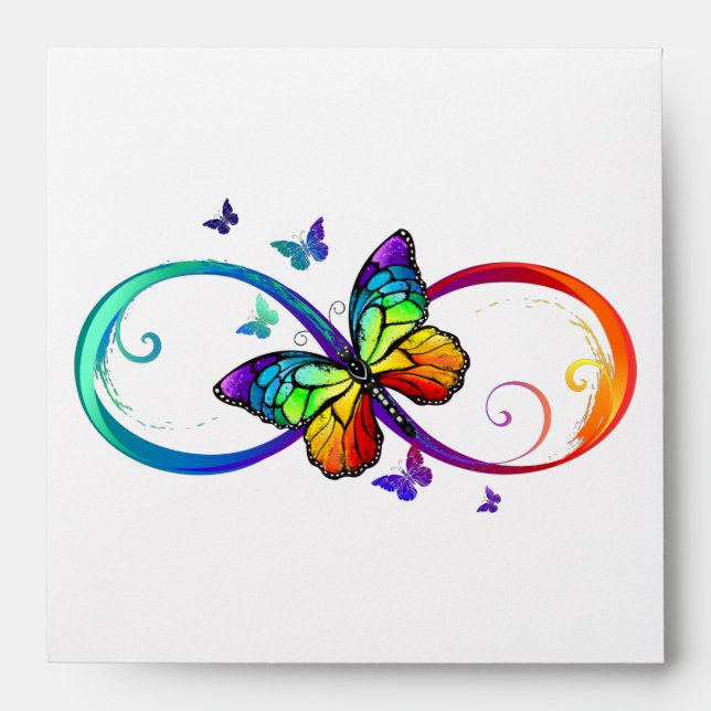 Vibrant infinity with rainbow butterfly on black envelope (Front)