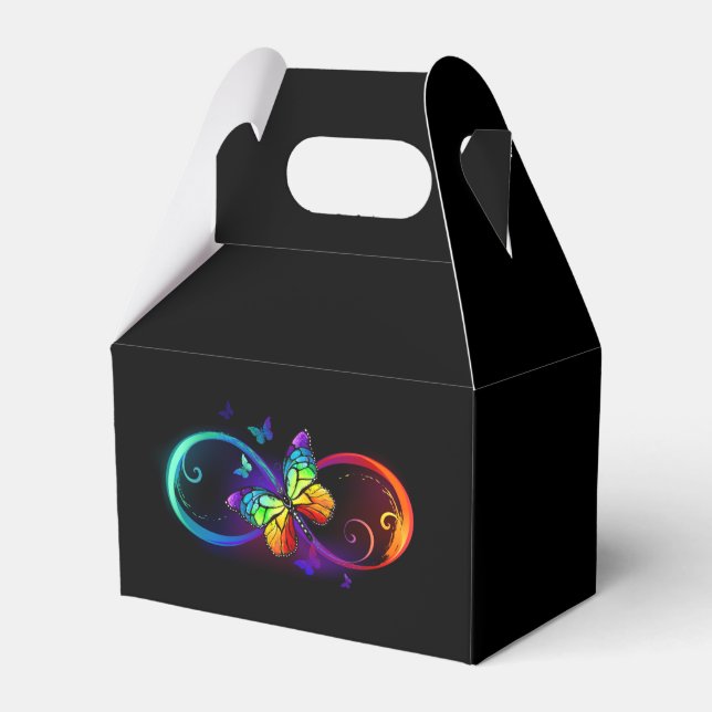 Vibrant infinity with rainbow butterfly on black  favor box (Front Side)