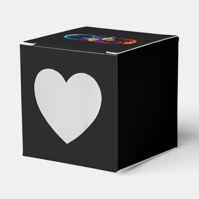 Vibrant infinity with rainbow butterfly on black favor box (Front Side)