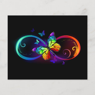 Vibrant infinity with rainbow butterfly on black flyer