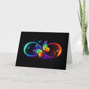 Vibrant infinity with rainbow butterfly on black holiday card