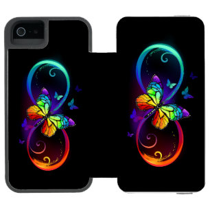 Vibrant infinity with rainbow butterfly on black incipio watson™ iPhone 5 wallet case